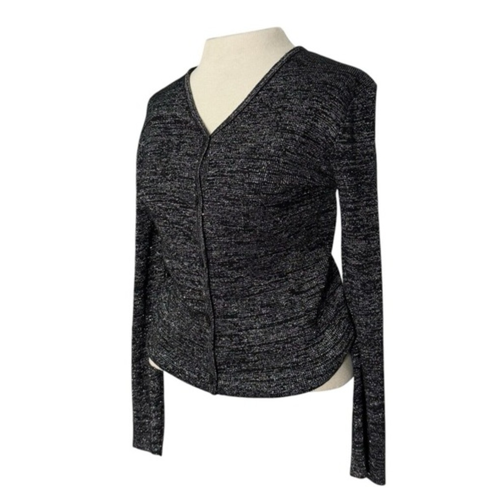 Koret of California Womens Sweater Black Silver Medium Vintage Cardigan Shimmer